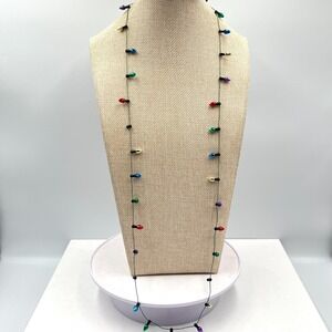 VTG Retro Festive Christmas Light Bulb Multicolor Bead Necklace Holiday Jewelry